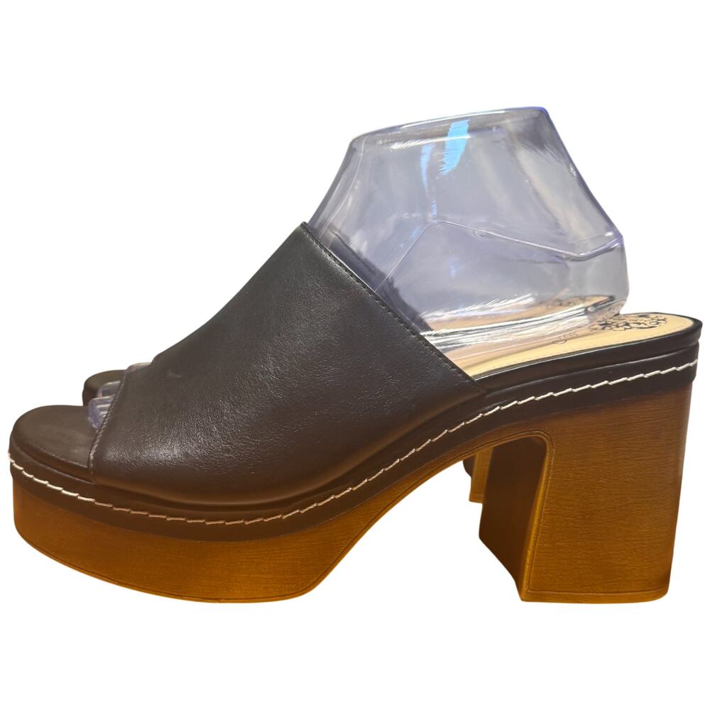 VINCE CAMUTO Mayaly Women's 10 Black Leather Platform Mules Slip On Sandals